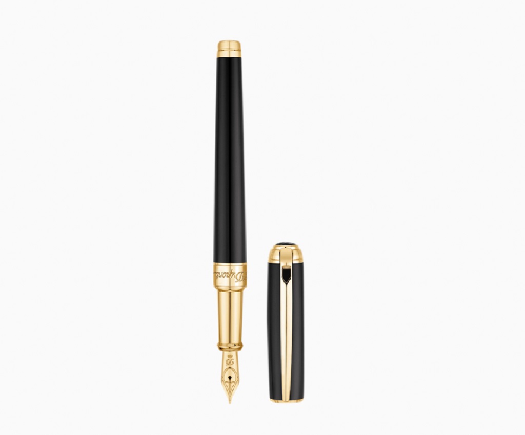 Line D Medium Black Lacquer &amp; Yellow Gold Finish Fountain Pen